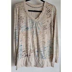 Mudd Women's Top Striped Beige Blue Brown Long Sleeve Sz XL Y2K Style